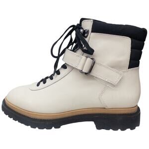 Franco Sarto Alexia Combat Boots Lug Sole Lace Up Off White Women's size 8